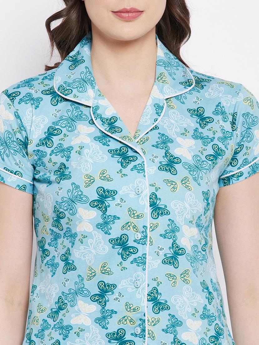 shirt collar printed nightwear pajama set - 18289845 - Standard Image - 4