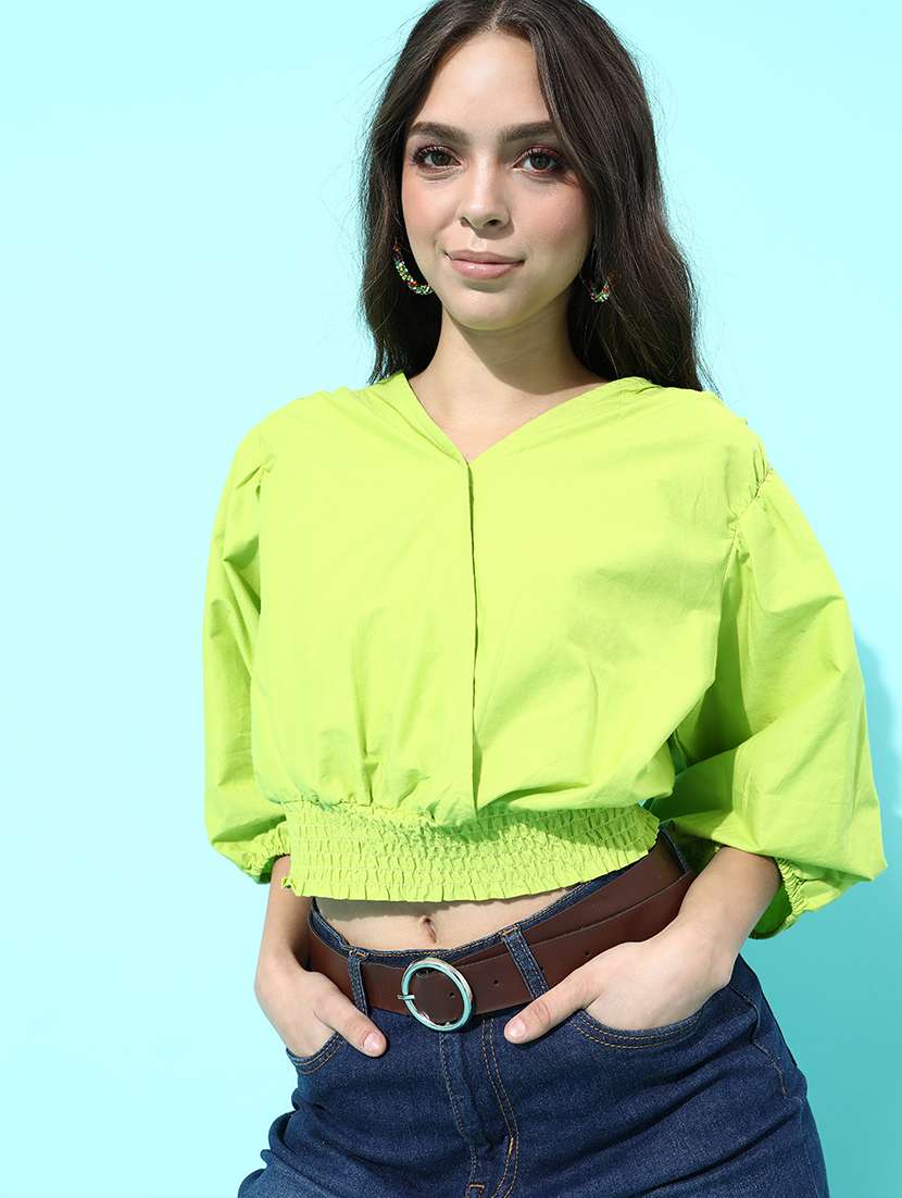 v-neck solid crop  top