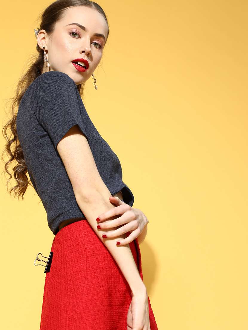 women's crop round neck top - 18290117 -  Standard Image - 1