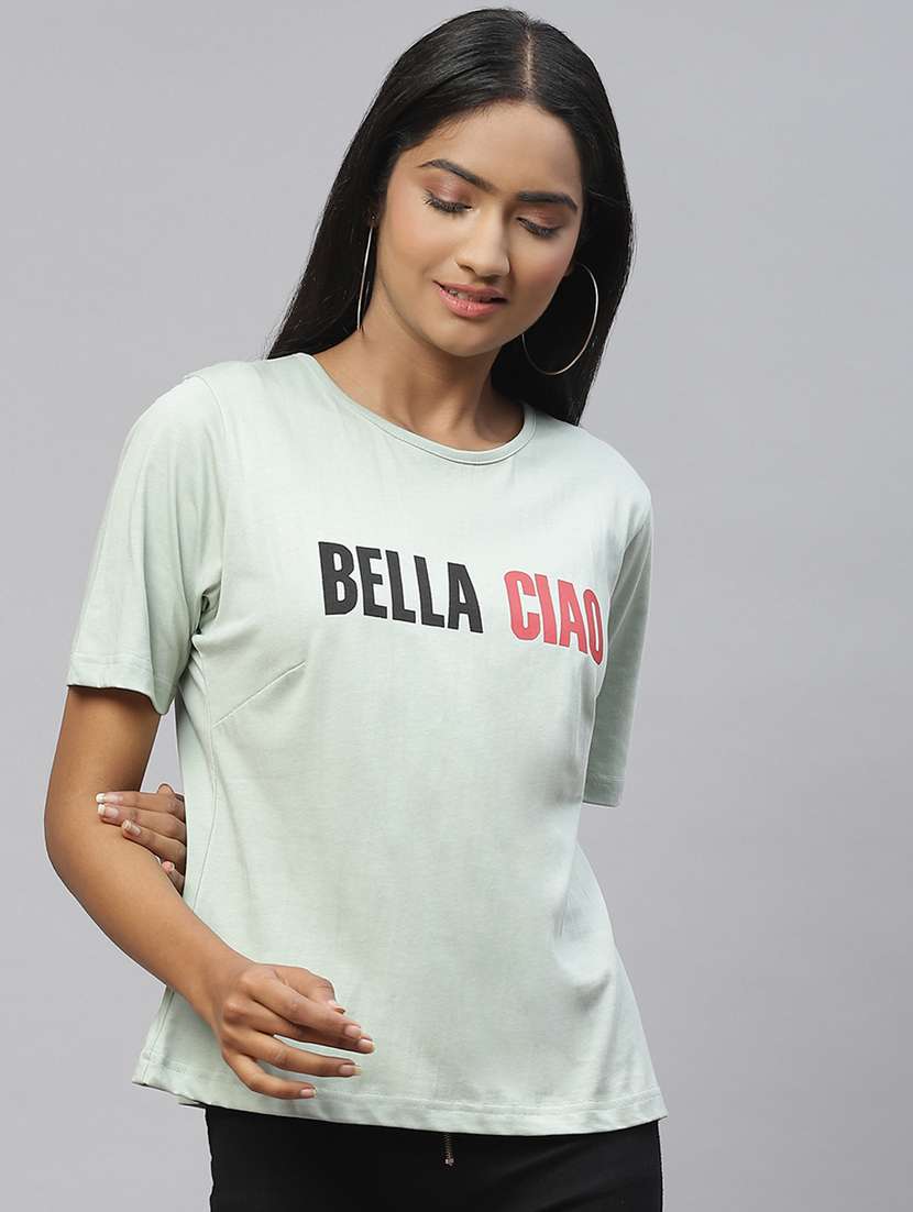 women's chest print round neck t-shirt