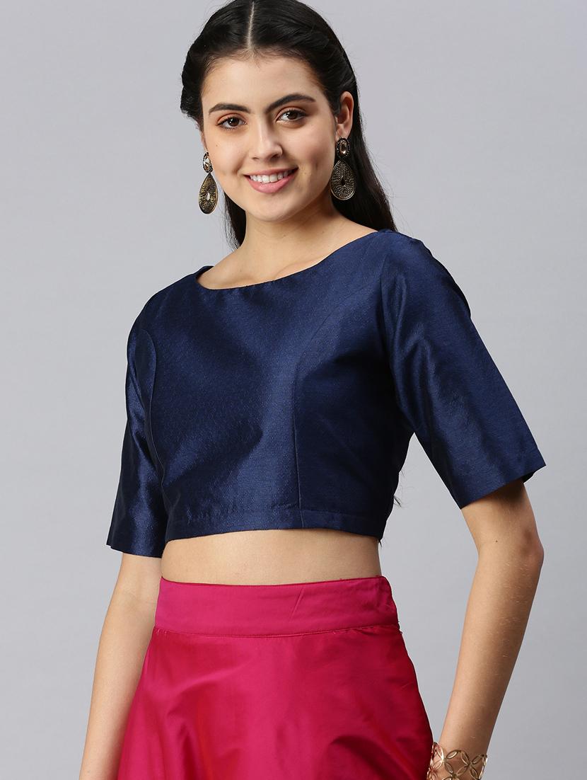 blue self designed blouse - 18290417 - Standard Image - 1