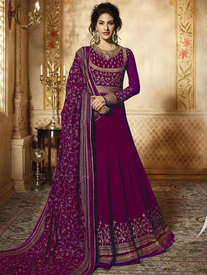 purple georgette semistitched suit