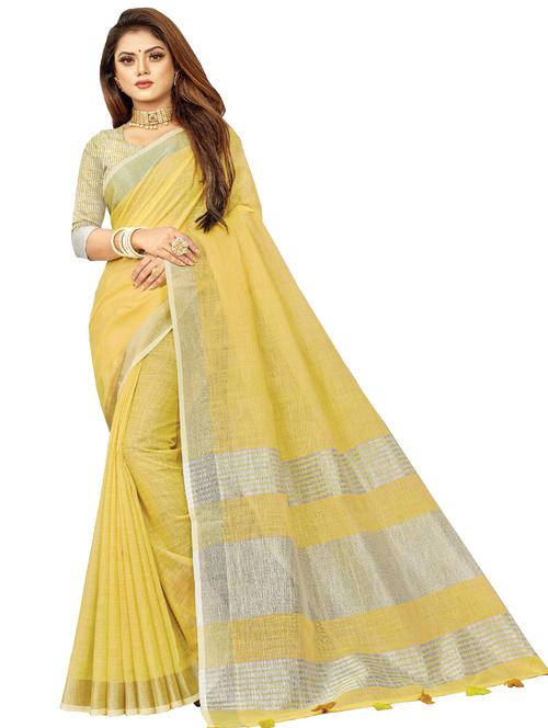 women's bordered yellow colored saree with blouse - 18290683 - Standard Image - 0