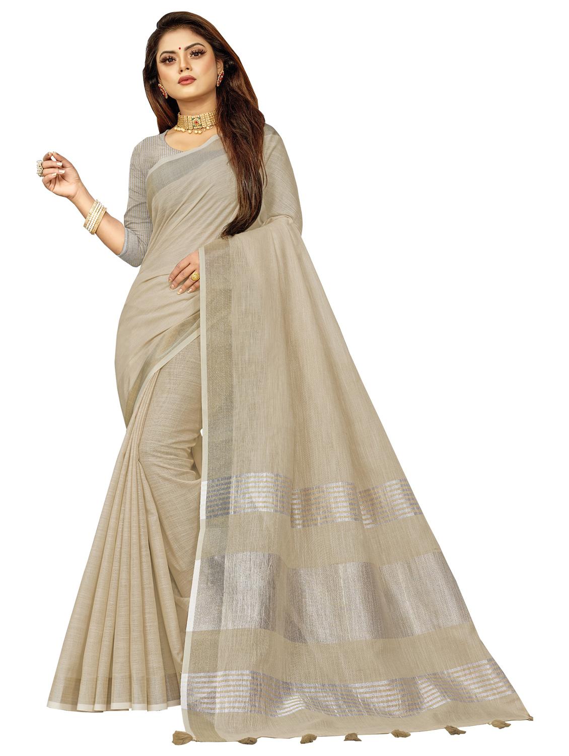 women's self design beige colored saree with blouse - 18290693 -  Zoom Image - 0