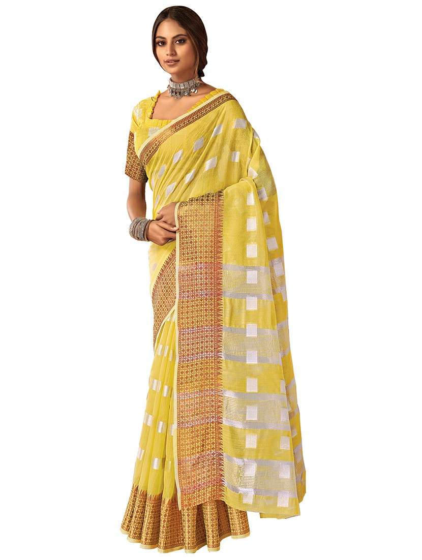 yellow linen saree