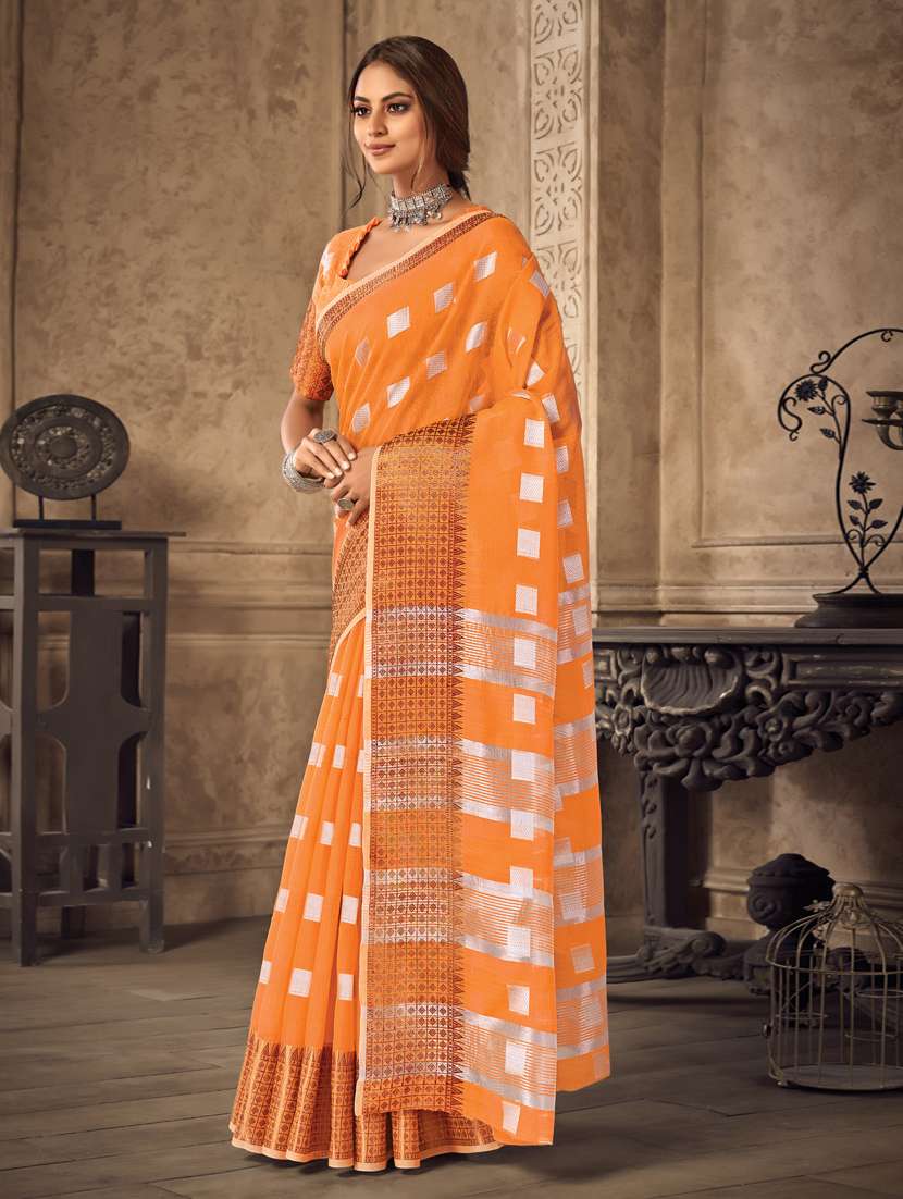 orange linen saree