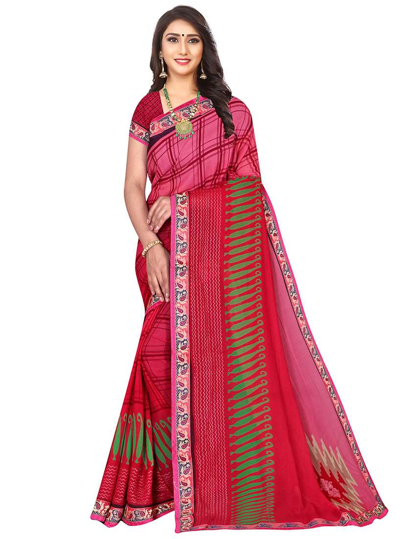 pink georgette printed saree