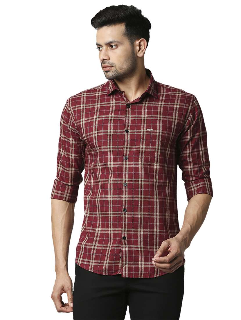maroon checkered casual shirt