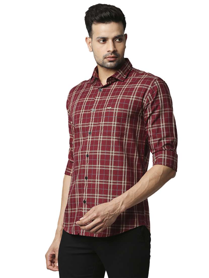 maroon checkered casual shirt - 18291649 -  Standard Image - 1