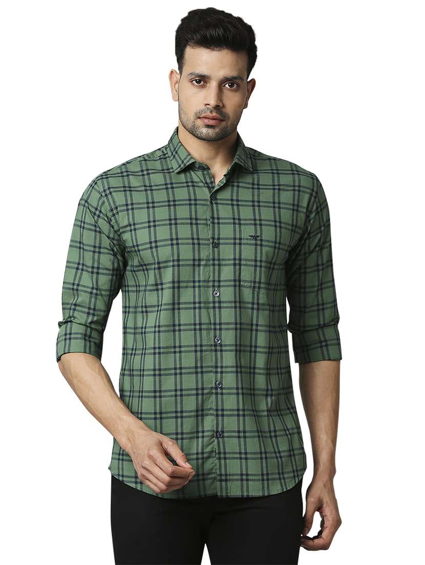 green checkered casual shirt