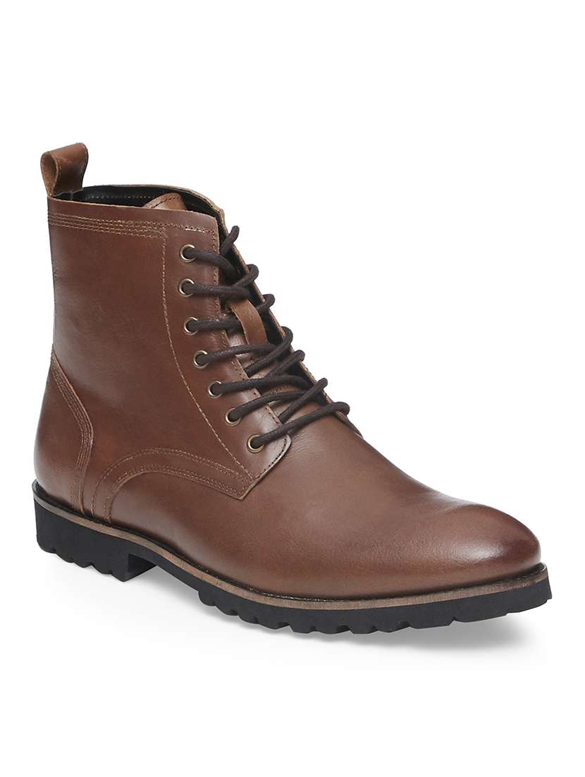 brown leather high ankle boots