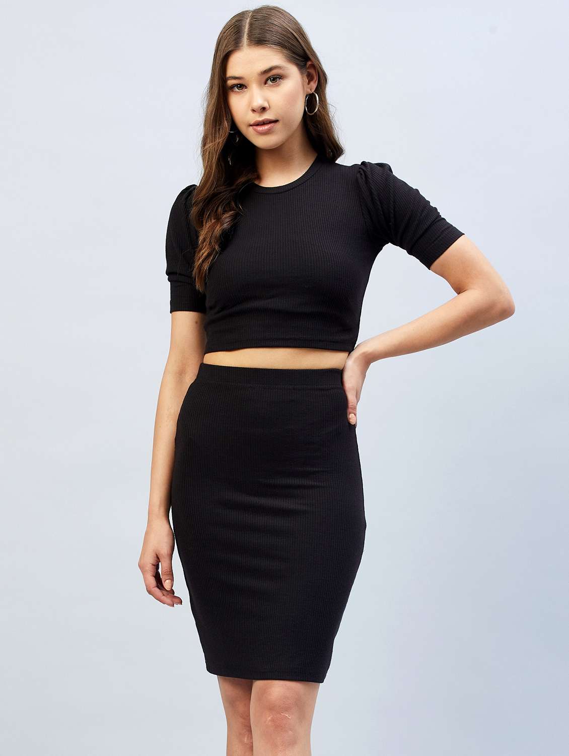 solid crop top and skirt set 