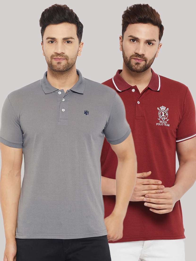 men set of 2 multi colored regular fit polo t-shirts