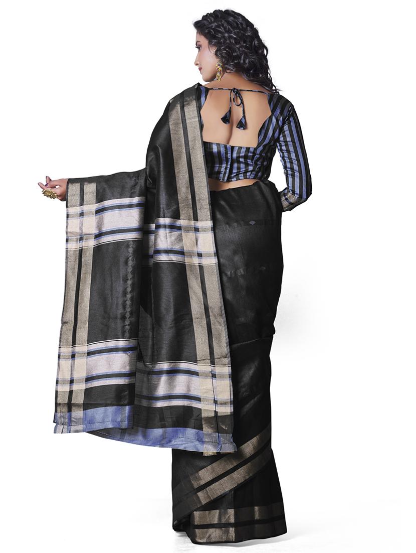 black silk blend banarasi saree with blouse - 18293269 - Standard Image - 1
