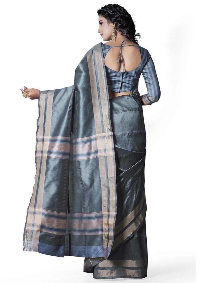 grey silk blend banarasi saree with blouse - 18293271 -  Standard Image - 1