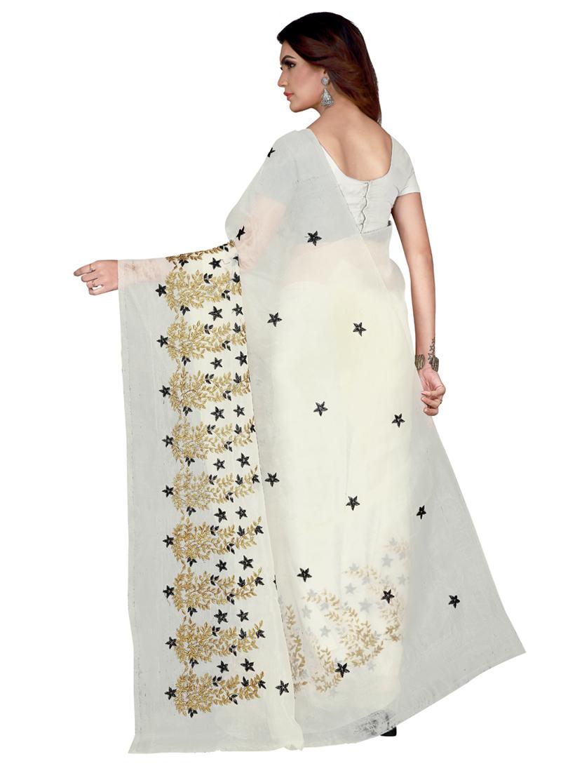 embroidered off-white saree  with blouse - 18293354 -  Standard Image - 1