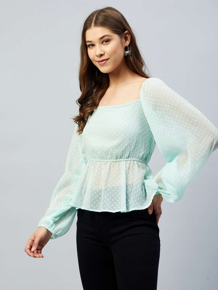 square neck solid peplum top - 18293740 -  Standard Image - 1