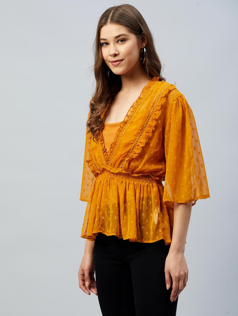 frill detail peplum top - 18293745 -  Standard Image - 1
