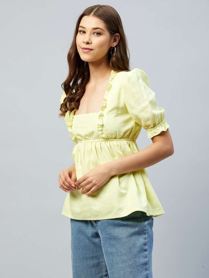 square neck solid peplum top - 18293749 -  Standard Image - 1