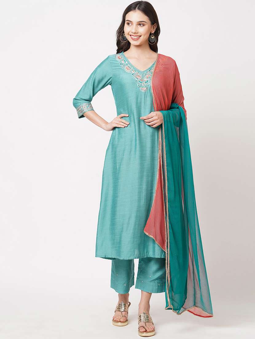 green viscose suit  set