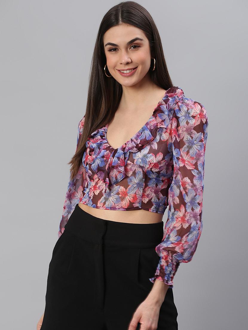 v-neck floral crop top - 18293788 -  Zoom Image - 0