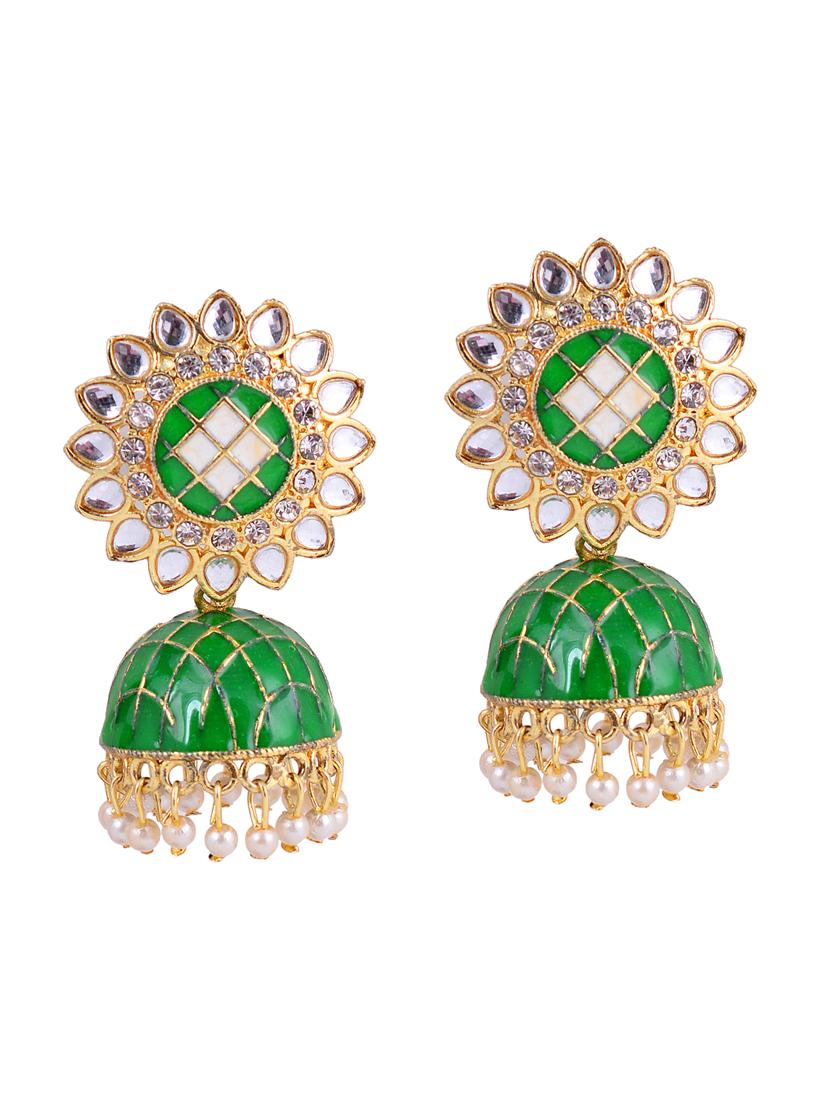 green gold plated jhumka earring - 18293947 -  Zoom Image - 0