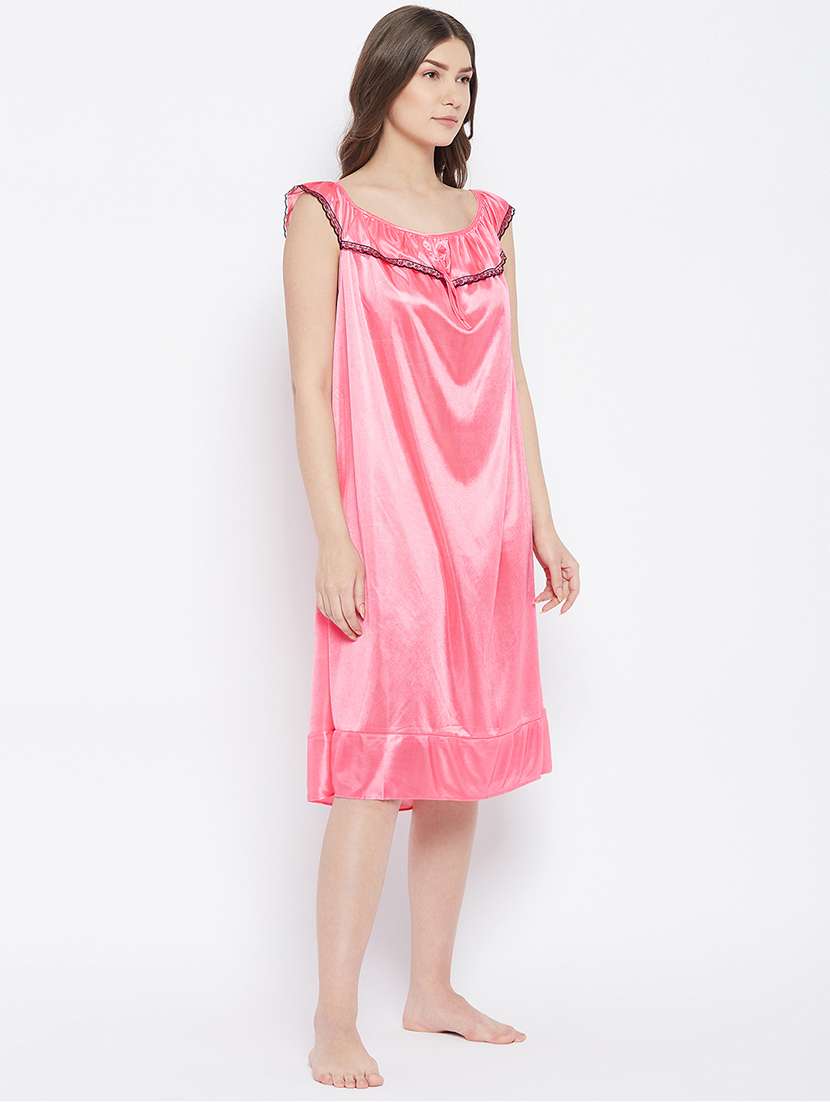 women solid pink nighty - 18294239 - Standard Image - 1