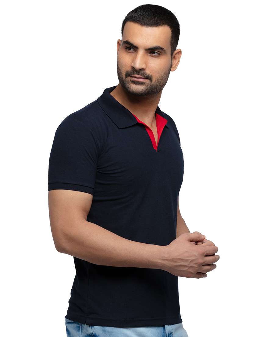 navy blue solid polo t-shirt - 18294287 -  Standard Image - 1