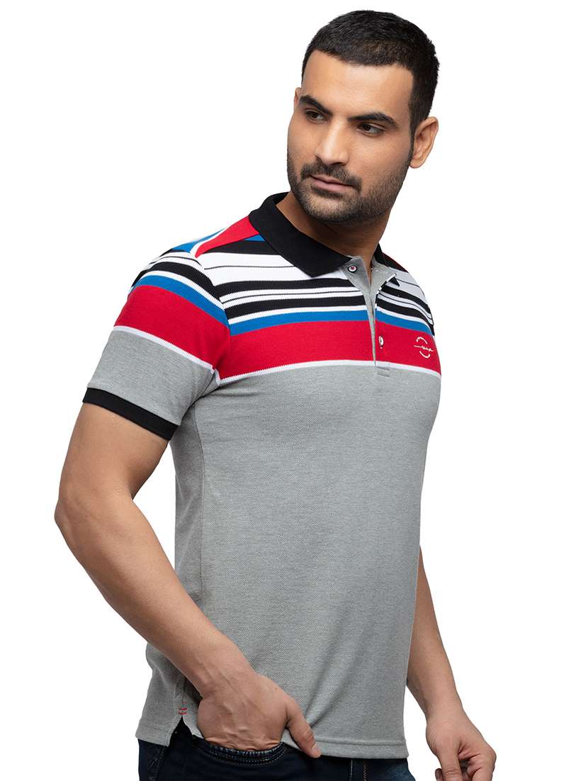 grey striped polo t-shirt - 18294294 -  Standard Image - 1
