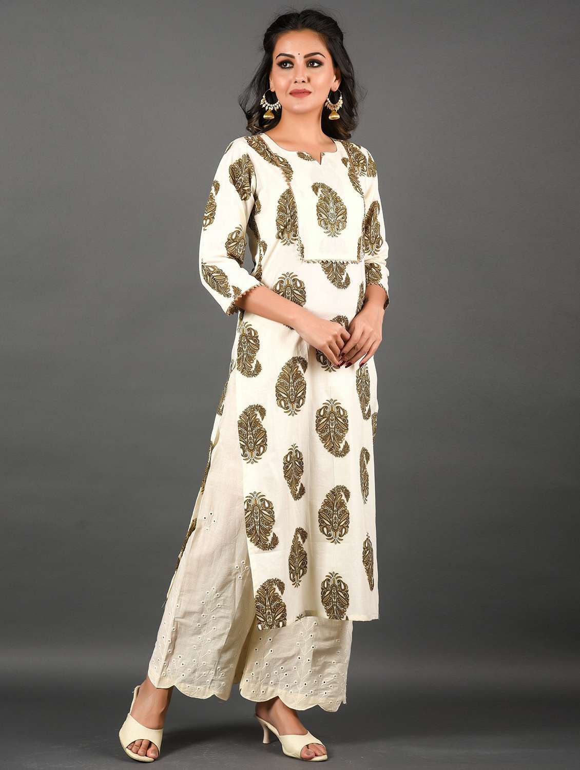 cream kurta palazzo set - 18294457 -  Standard Image - 1