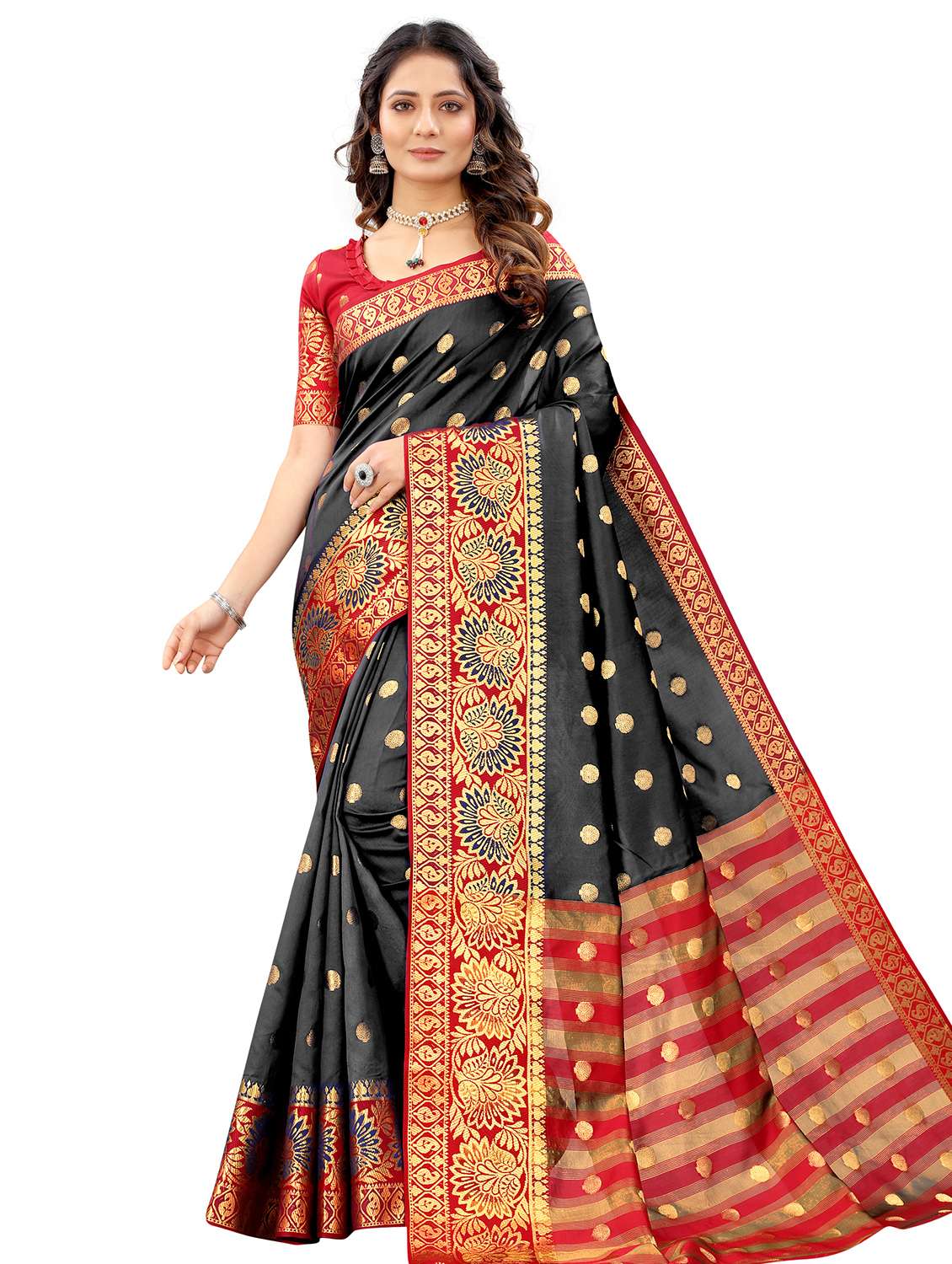 black cotton silk nauvari saree with blouse