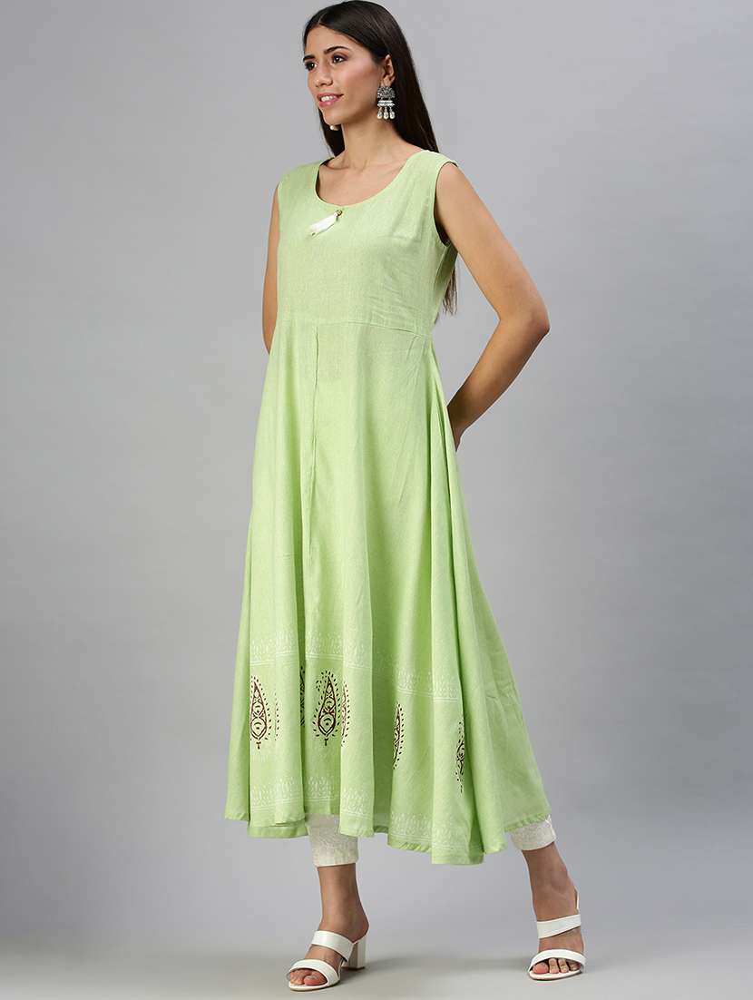 green linen with jacket kurta - 18294558 - Standard Image - 1