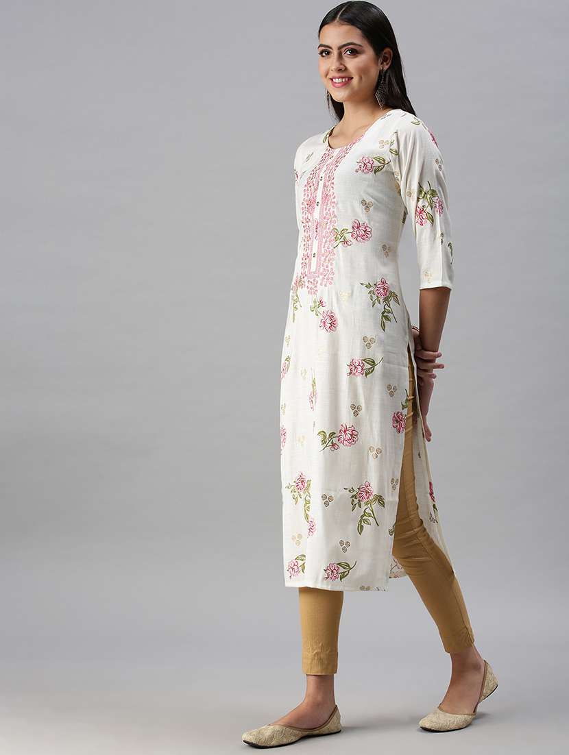 white cotton straight kurta - 18294589 - Standard Image - 1