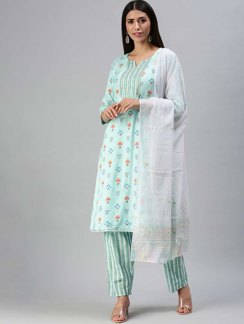 women floral notch neck kurta pant set with dupatta
