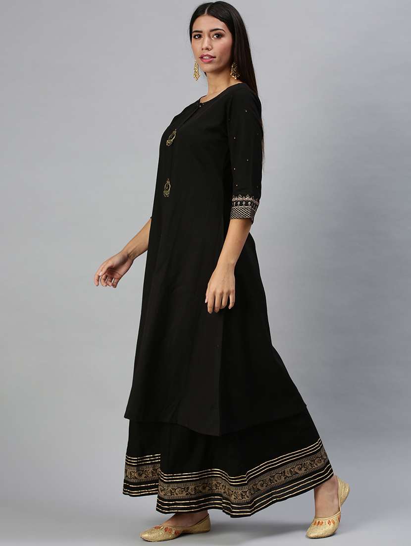 women black solid kurta palazzo set with dupatta - 18294881 -  Standard Image - 1
