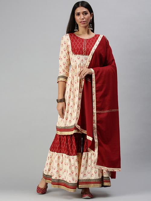 women printed kurta sharara set with dupatta - 18294888 - Standard Image - 0