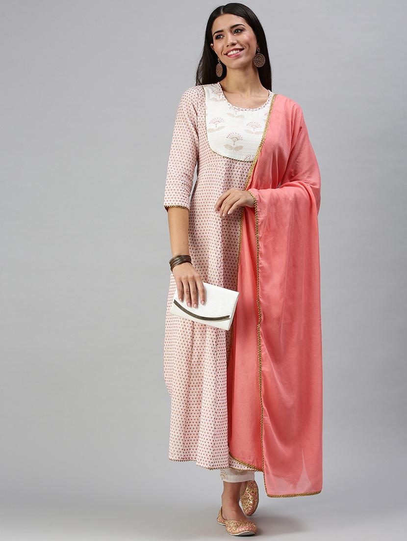 women printed kurta pant set with dupatta