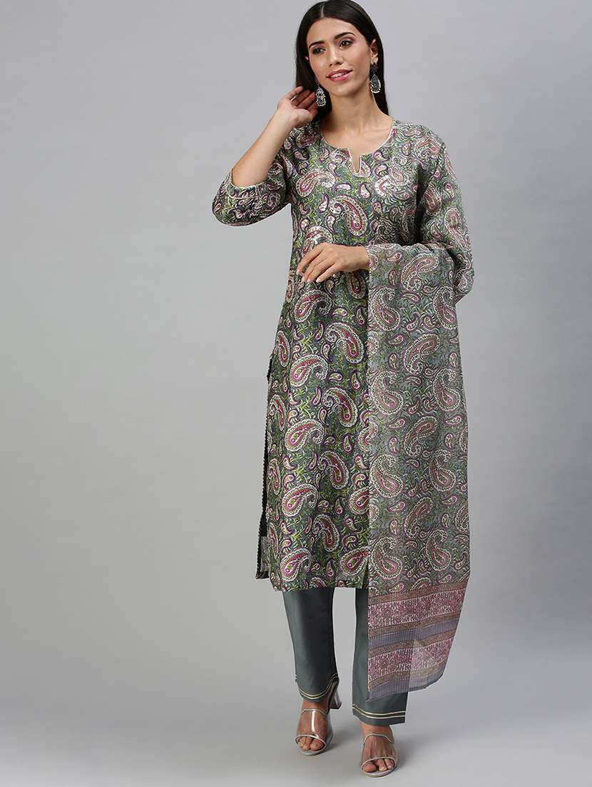 women paisley kurta pant set with dupatta