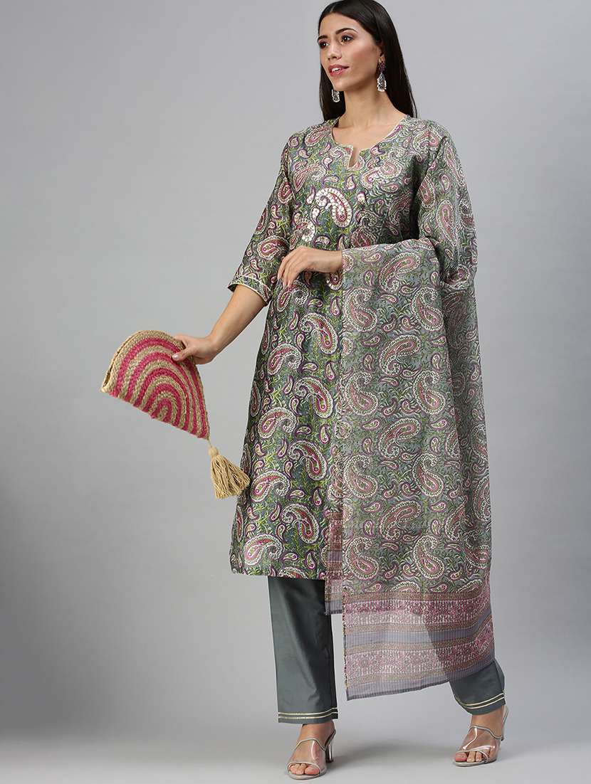 women paisley kurta pant set with dupatta - 18294899 -  Standard Image - 1