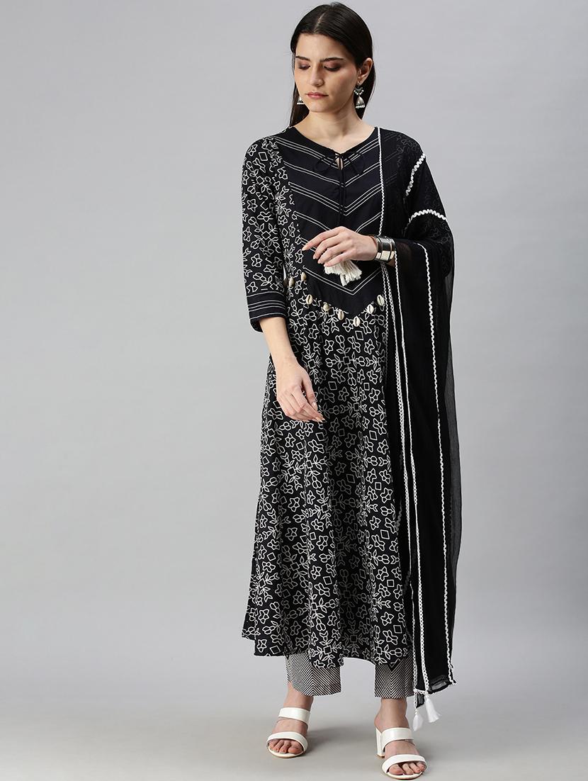 women printed kurta palazzo set with dupatta