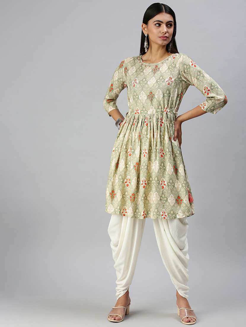 women green printed dhoti kurta set