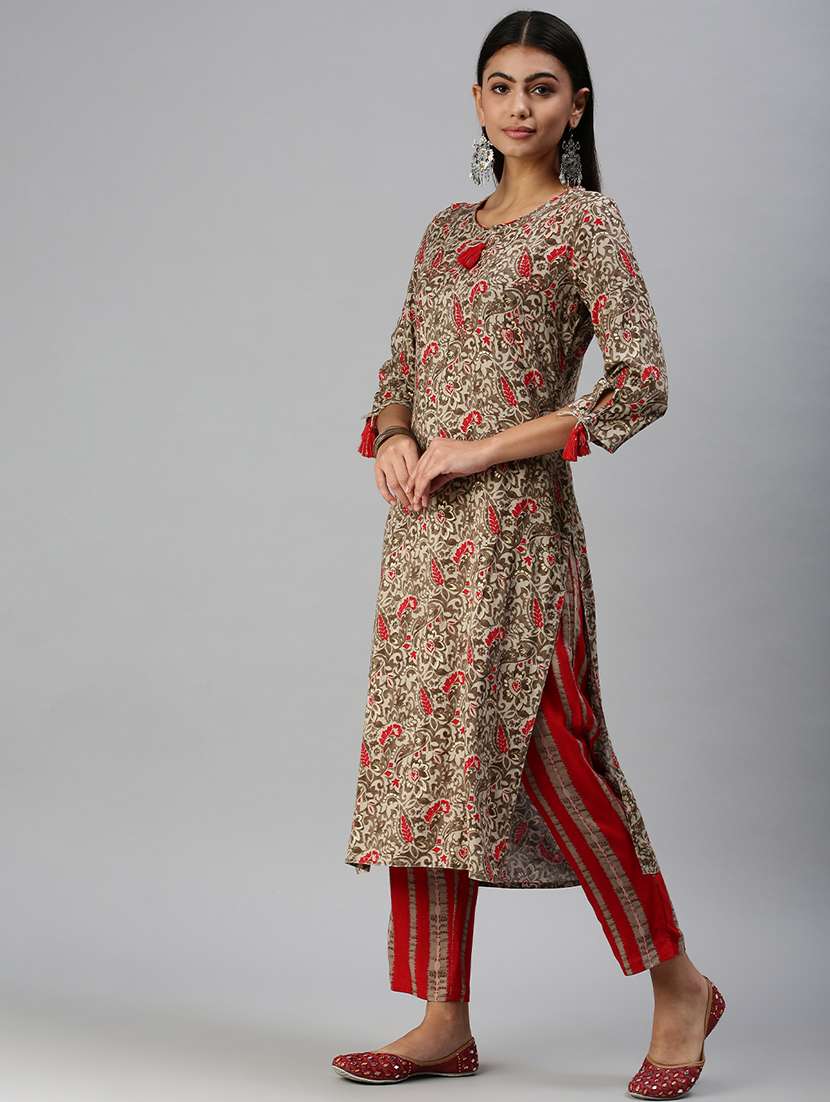 women beige printed kurta pant set with dupatta - 18294942 -  Standard Image - 1