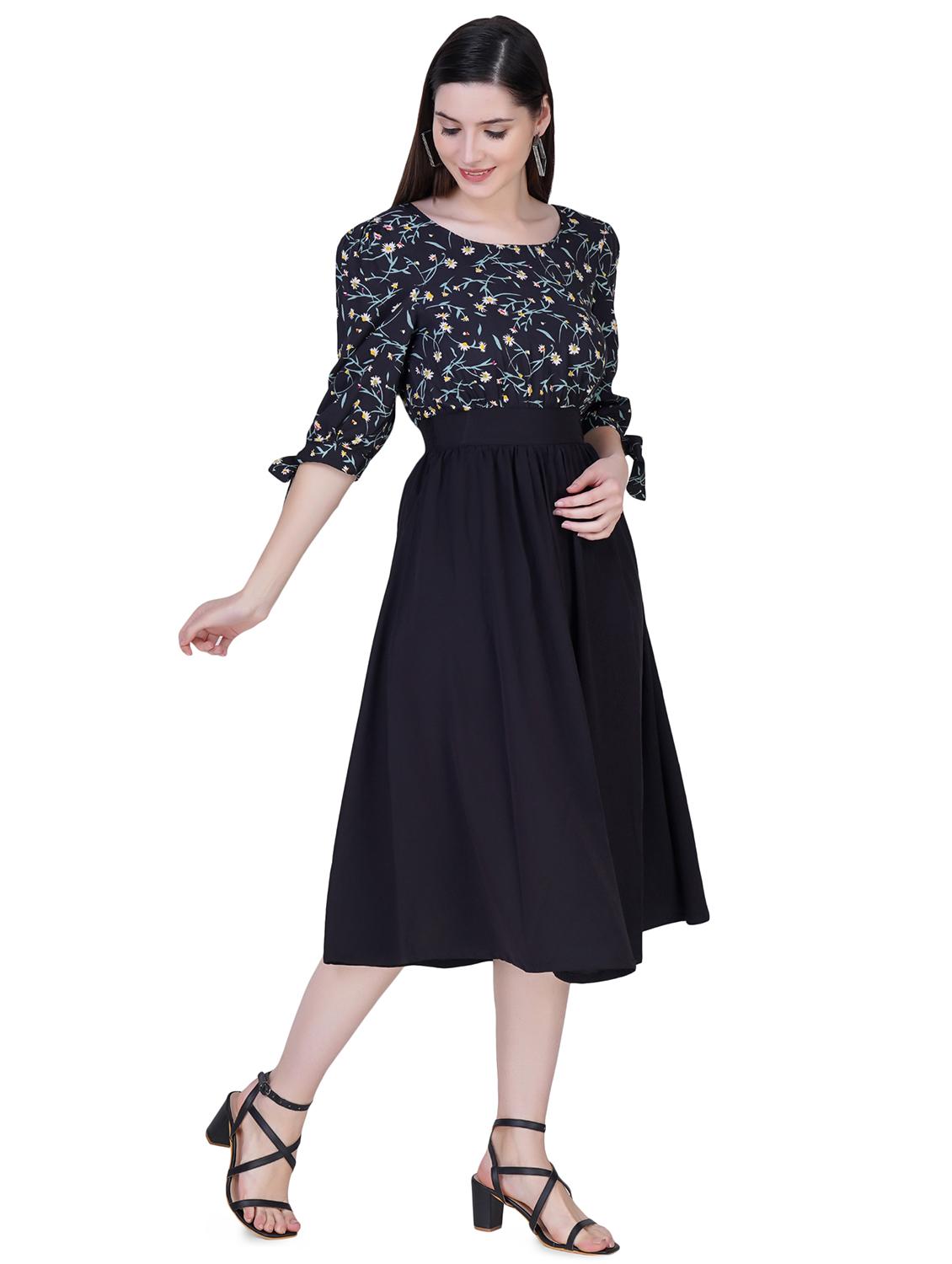 tie knot sleeved printed fit & flare dress - 18297402 - Standard Image - 1