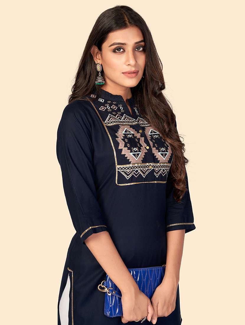 navy rayon straight kurta - 18298136 -  Standard Image - 4