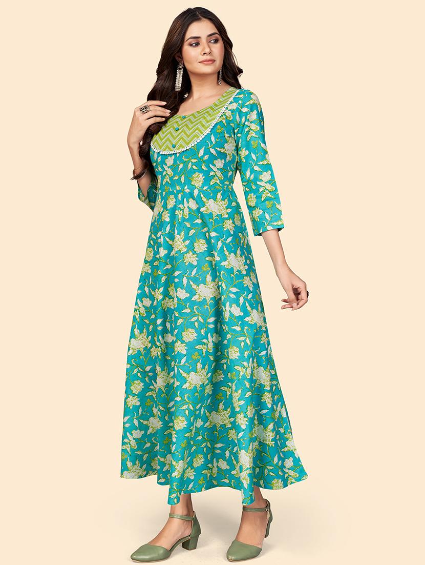 turquoise printed anarkali kurta - 18298285 - Standard Image - 1