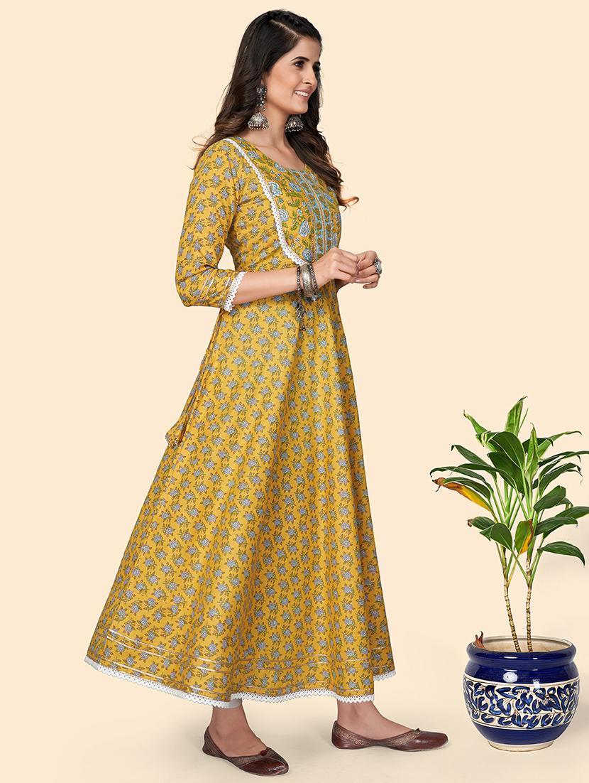 yellow printed anarkali kurta - 18298295 - Standard Image - 1