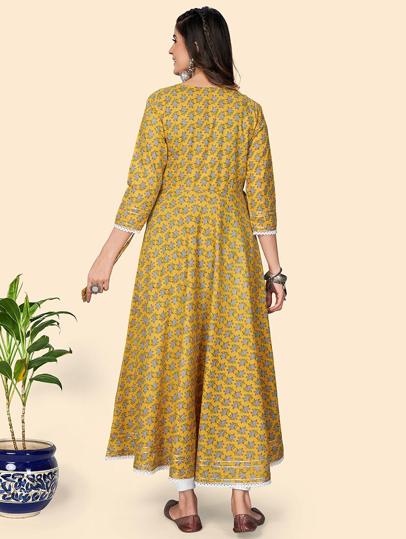 yellow printed anarkali kurta - 18298295 - Standard Image - 4