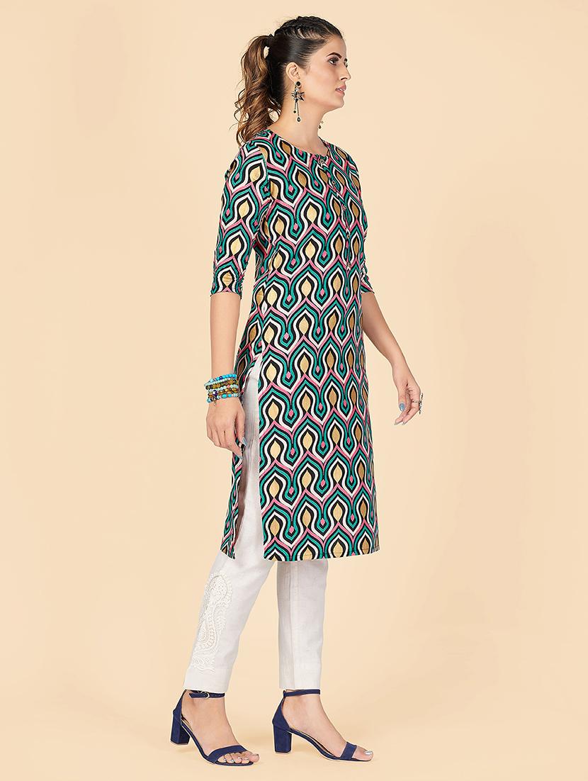 turquoise printed straight kurta - 18298330 -  Standard Image - 1