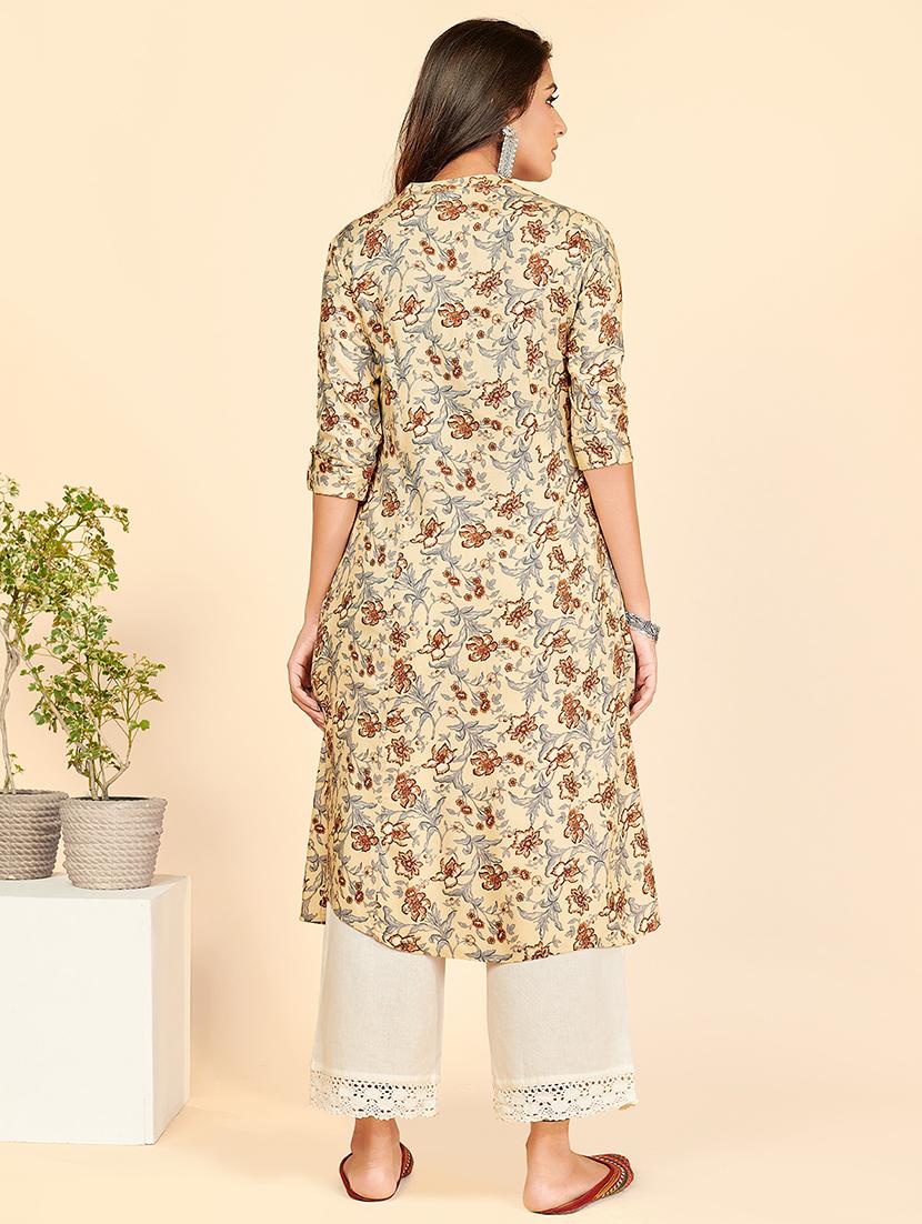 brown printed a-line kurta - 18298356 - Standard Image - 4