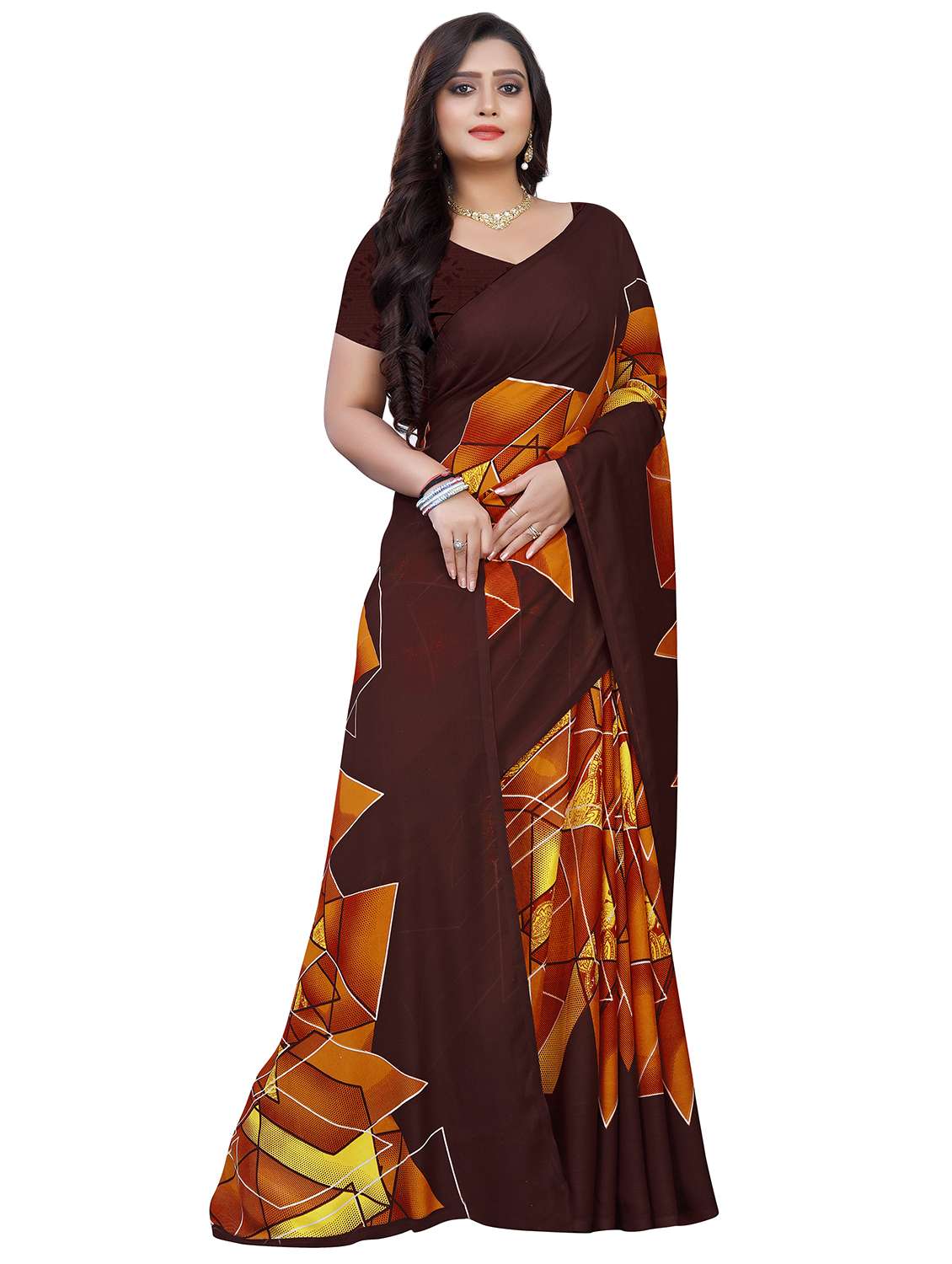 women's geometric maroon colored saree